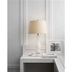 Visual Comfort Contemporary Balustrade White Alabaster Linen Shade Table Lamp|
