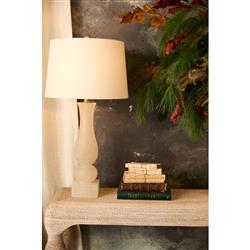 Visual Comfort Contemporary Balustrade White Alabaster Linen Shade Table Lamp|