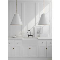 Visual Comfort Goodman Antique Brass Framed White Shade Hanging Lamp - Large|