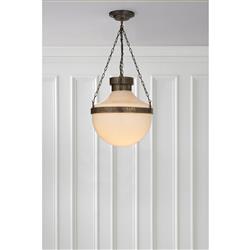 Visual Comfort Modern Schoolhouse Antique Brass White Glass Lantern Pendant|