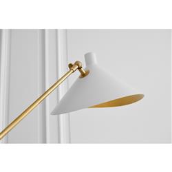 Visual Comfort Mayotte Mid Century Antique Brass White Cone Task Floor Lamp|
