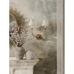 Visual Comfort Piaf Modern Classic Antique Gild Metal Linen Shade Wall Sconce|