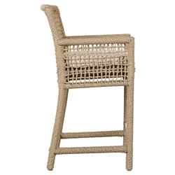 Sonia Coastal Beach White Upholstered Brown Woven Rope Outdoor Counter Stool|