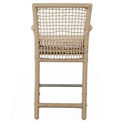 Sonia Coastal Beach White Upholstered Brown Woven Rope Outdoor Counter Stool|