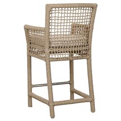 Sonia Coastal Beach White Upholstered Brown Woven Rope Outdoor Counter Stool|
