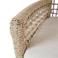 Sonia Coastal Beach White Upholstered Brown Woven Rope Outdoor Counter Stool|