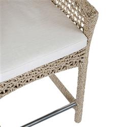 Sonia Coastal Beach White Upholstered Brown Woven Rope Outdoor Counter Stool|