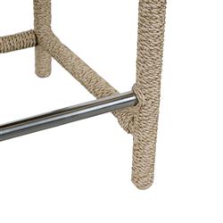 Sonia Coastal Beach White Upholstered Brown Woven Rope Outdoor Counter Stool|