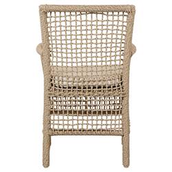 Sonia Coastal Beach White Upholstered Brown Woven Rope Outdoor Dining Arm Chair|