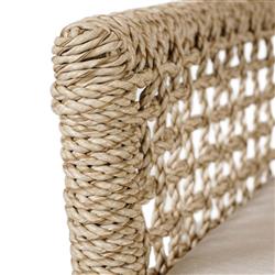Sonia Coastal Beach White Upholstered Brown Woven Rope Outdoor Dining Arm Chair|