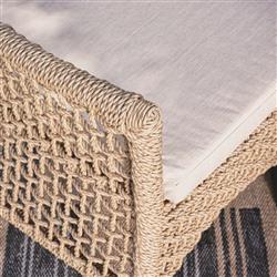 Sonia Coastal Beach White Upholstered Brown Woven Rope Outdoor Dining Arm Chair|