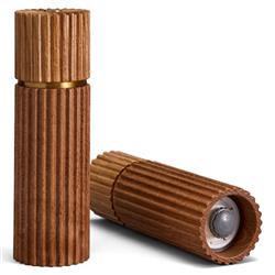 L'Objet Ionic Modern Natural Oak Wood Brass Accent Salt & Pepper Mills Set|