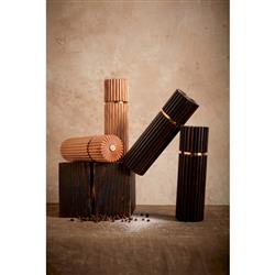 L'Objet Ionic Modern Smoked Oak Wood Brass Accent Salt &amp; Pepper Mills Set|