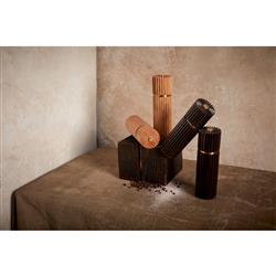 L'Objet Ionic Modern Smoked Oak Wood Brass Accent Salt &amp; Pepper Mills Set|