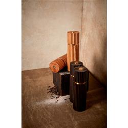 L'Objet Ionic Modern Smoked Oak Wood Brass Accent Salt &amp; Pepper Mills Set|