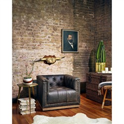 Emmy Rustic Lodge Vintage Black Leather Tufted Nailhead Trim Swivel Club Chair|