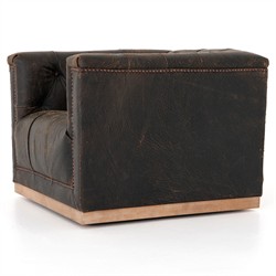 Emmy Rustic Lodge Vintage Black Leather Tufted Nailhead Trim Swivel Club Chair|