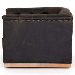 Emmy Rustic Lodge Vintage Black Leather Tufted Nailhead Trim Swivel Club Chair|