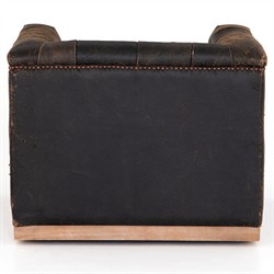 Emmy Rustic Lodge Vintage Black Leather Tufted Nailhead Trim Swivel Club Chair|