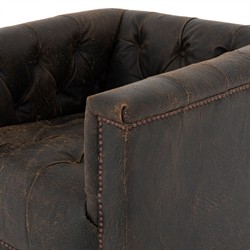 Emmy Rustic Lodge Vintage Black Leather Tufted Nailhead Trim Swivel Club Chair|