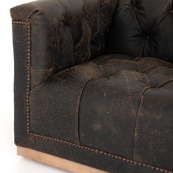 Emmy Rustic Lodge Vintage Black Leather Tufted Nailhead Trim Swivel Club Chair|