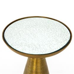 Lupe Industrial Loft Ash Glass Top Gold Aluminum Pedestal Round Side End Table|