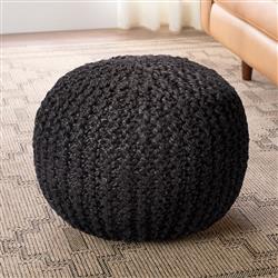 Azene Coastal Beach Black Woven Jute Round Pouf|
