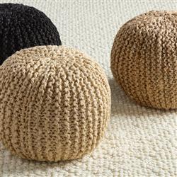 Azene Coastal Beach Black Woven Jute Round Pouf|