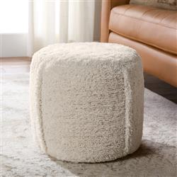 Kore Modern Classic Cream Cotton Round Pouf|