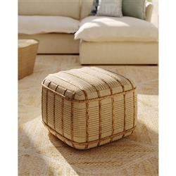 Remsen Coastal Beach Cream Cotton Braided Jute Square Pouf|