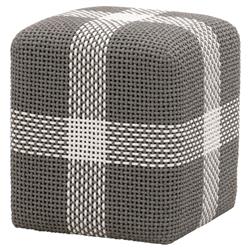 Hydra Coastal Beach Grey Woven Rope Teak Wood Square Outdoor Ottoman|