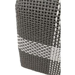 Hydra Coastal Beach Grey Woven Rope Teak Wood Square Outdoor Ottoman|