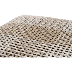 Hydra Coastal Beach Taupe Woven Rope Teak Wood Square Outdoor Ottoman|