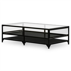 Katren Industrial Loft Tempered Glass Top Black Iron Frame Coffee Table|