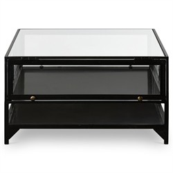 Katren Industrial Loft Tempered Glass Top Black Iron Frame Coffee Table|