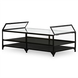 Katren Industrial Loft Tempered Glass Top Black Iron Frame Coffee Table|