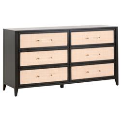 Steven Coastal Beach Natural Rattan Black Wood Frame 6 Drawer Dresser|