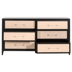 Steven Coastal Beach Natural Rattan Black Wood Frame 6 Drawer Dresser|