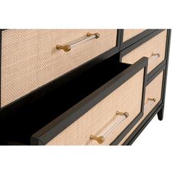 Steven Coastal Beach Natural Rattan Black Wood Frame 6 Drawer Dresser|