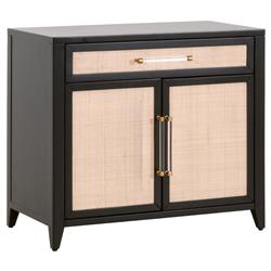 Steven Coastal Beach Natural Rattan Black Wood Frame Media Cabinet|