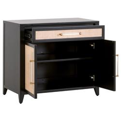 Steven Coastal Beach Natural Rattan Black Wood Frame Media Cabinet|