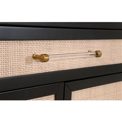 Steven Coastal Beach Natural Rattan Black Wood Frame Media Cabinet|