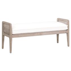 Elias Coastal Beach White Performance Cushion Woven Cane Oak Wood Bedroom Bench|
