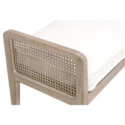 Elias Coastal Beach White Performance Cushion Woven Cane Oak Wood Bedroom Bench|