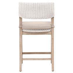 Lucile Coastal Beach Beige Cushion White Woven Rattan Mahogany Counter Stool|