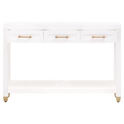 Stacy Modern Classic Matte White Wood Brass Steel Accent 3 Drawer Console Table|