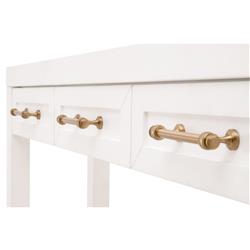 Stacy Modern Classic Matte White Wood Brass Steel Accent 3 Drawer Console Table|
