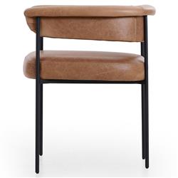 Penelope Industrial Brown Upholstered Leather Black Iron Barrel Dining Arm Chair|