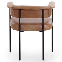 Penelope Industrial Brown Upholstered Leather Black Iron Barrel Dining Arm Chair|