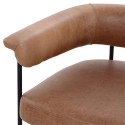 Penelope Industrial Brown Upholstered Leather Black Iron Barrel Dining Arm Chair|